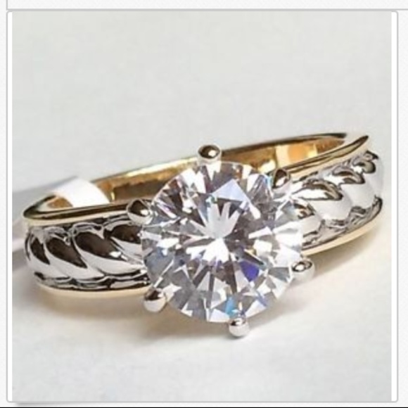 Gold Silver Engagement Ring Size 11 Vintage Style Two Tone Rhodium Plated - Picture 2 of 8